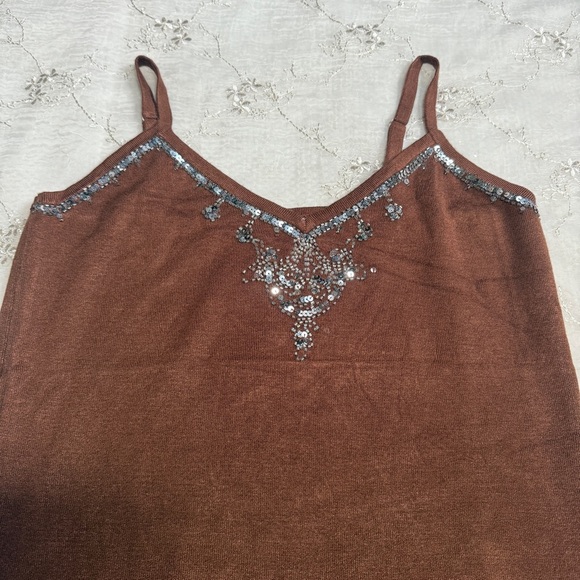 Vintage Y2K Brown Silk-Blend Sequin Trim Cami – Best for Medium - Picture 4 of 7